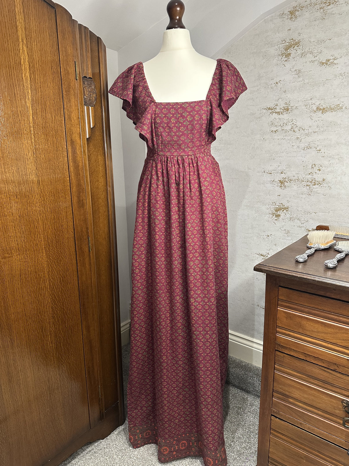 Vintage Indian Cotton Burgundy Floral Maxi Dress — IMG_1695.jpeg