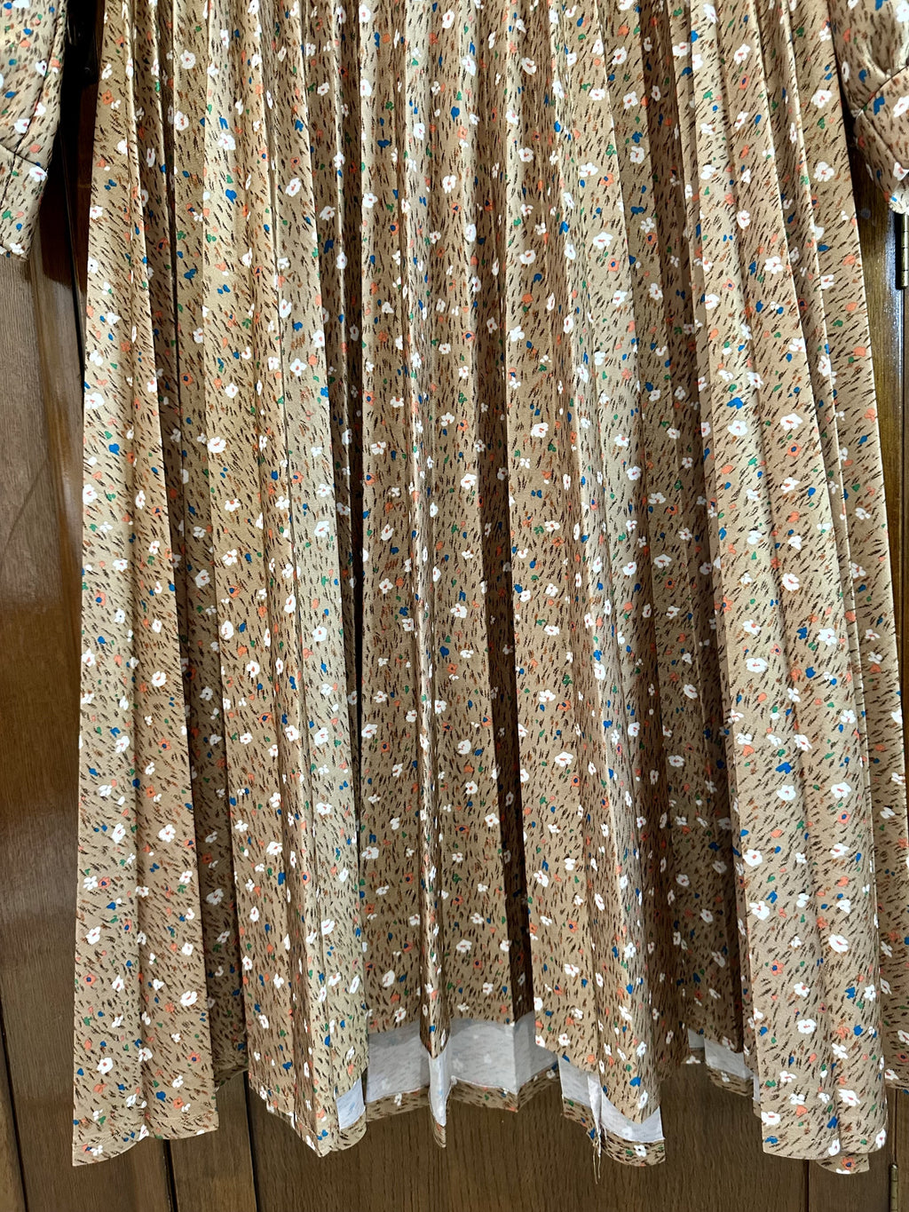 1970s Brown Floral Smocked Prairie Midi Dress — IMG_3966.jpeg