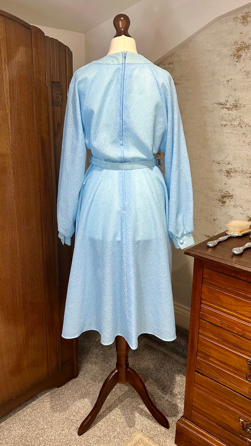 1970s powder blue belted midi dress A70 back