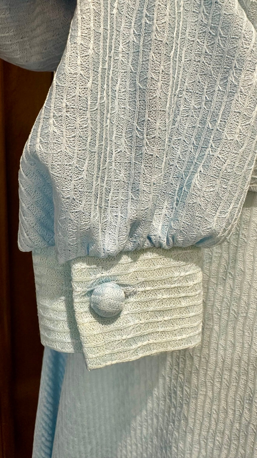 1970s powder blue belted midi dress A70 cuff detail