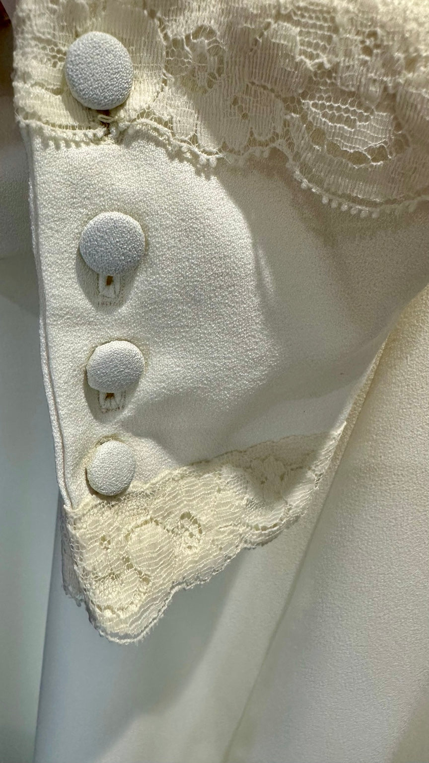 1970s Ivory Lace Yoke Maxi Dress with Covered Buttons — detail photo 4