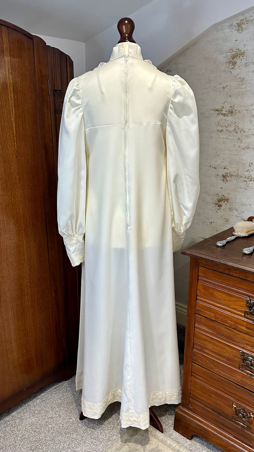 1970s Ivory Lace Yoke Maxi Dress with Covered Buttons — detail photo 6