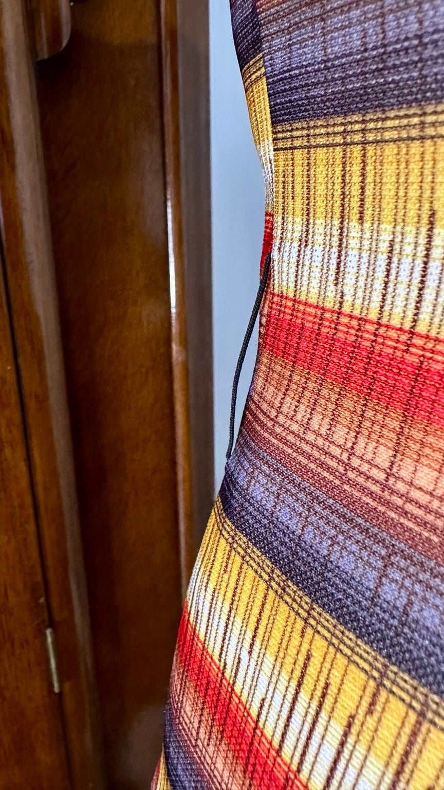 Striped fabric and seam detail