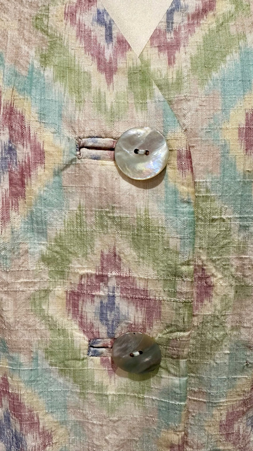 B51 vintage pastel ikat-style button-front dress — buttons and textured fabric detail