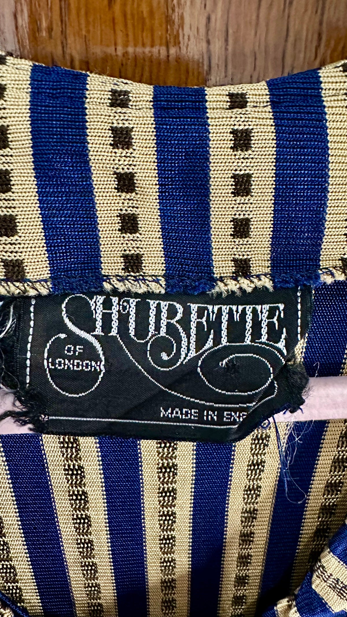 Vintage Shurette Navy and Cream Stripe Midi Dress — label