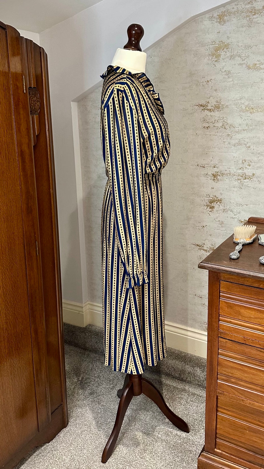 Vintage Shurette Navy and Cream Stripe Midi Dress — side