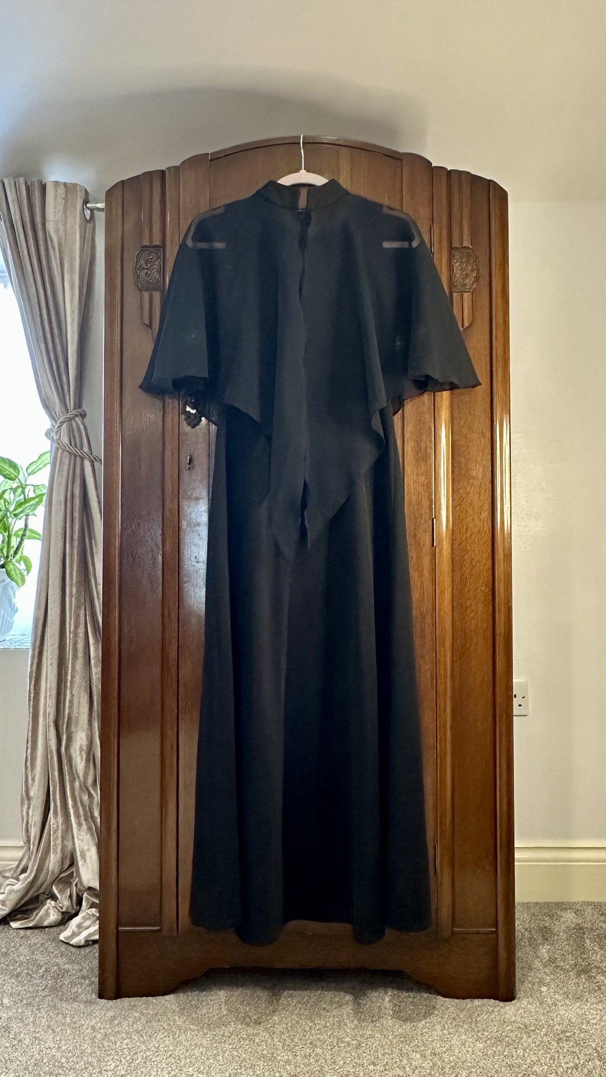 1970s Black Maxi Dress with Sheer Embroidered Cape — IMG_4622.jpeg