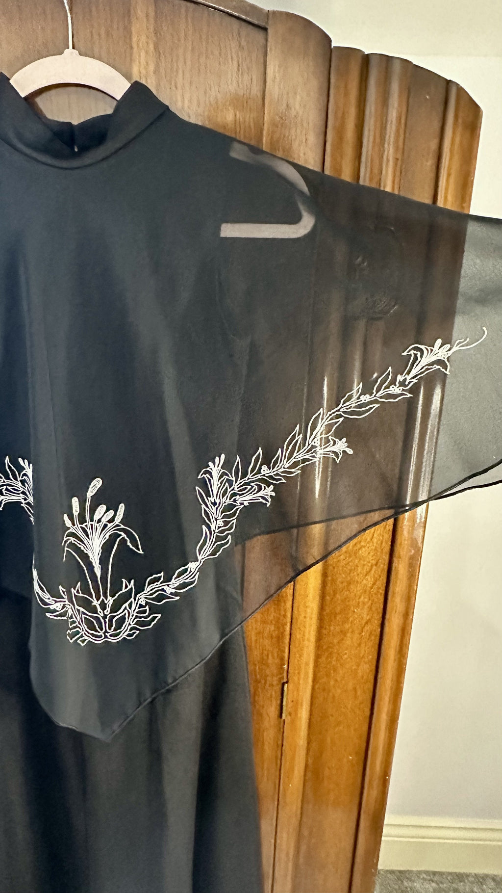 1970s Black Maxi Dress with Sheer Embroidered Cape — IMG_4624.jpeg
