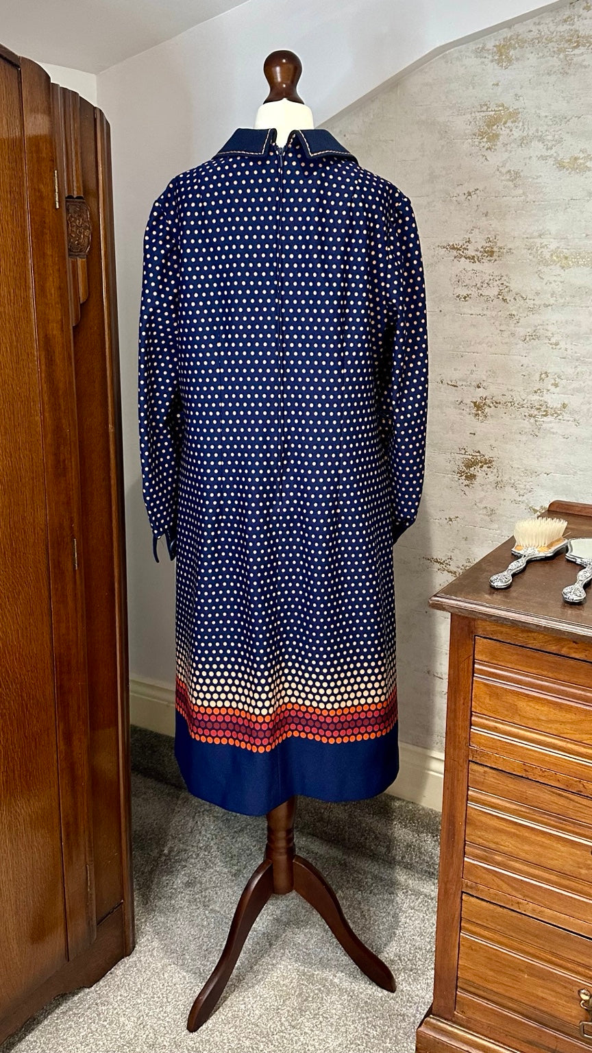 Vintage Dolfen Navy Polka Dot Midi Dress — back