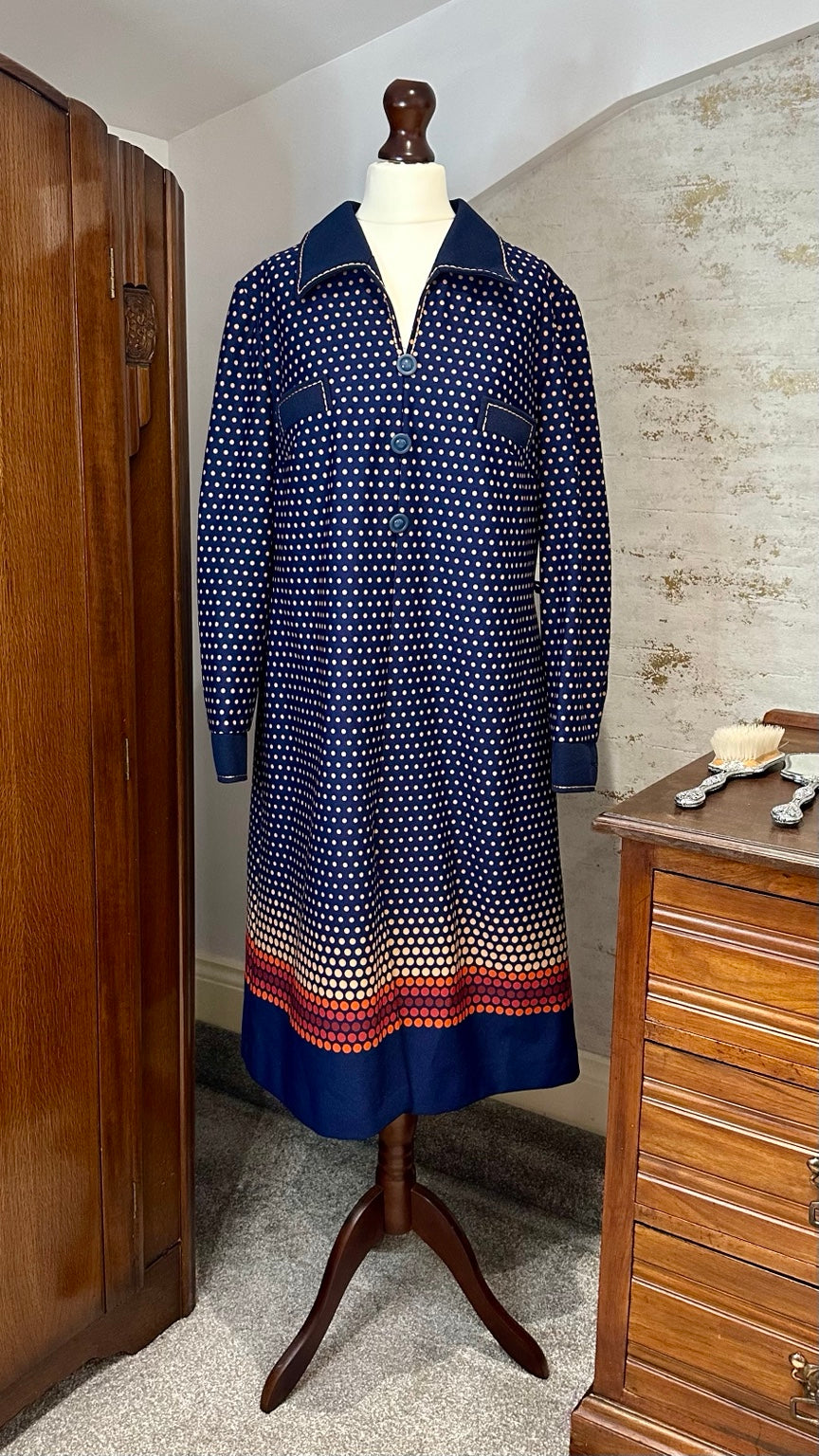 Vintage Dolfen Navy Polka Dot Midi Dress — front