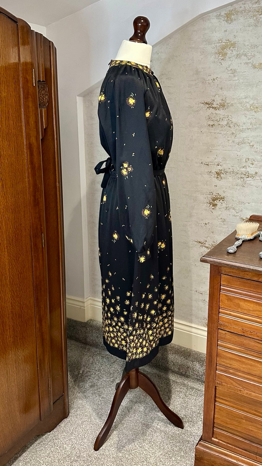 1980s von Gässler Black Floral Midi Dress — side