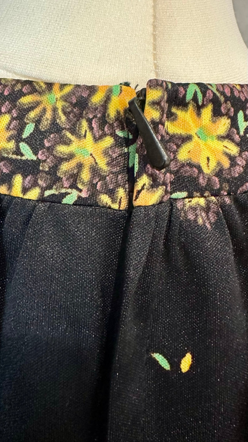 1980s von Gässler Black Floral Midi Dress — zip