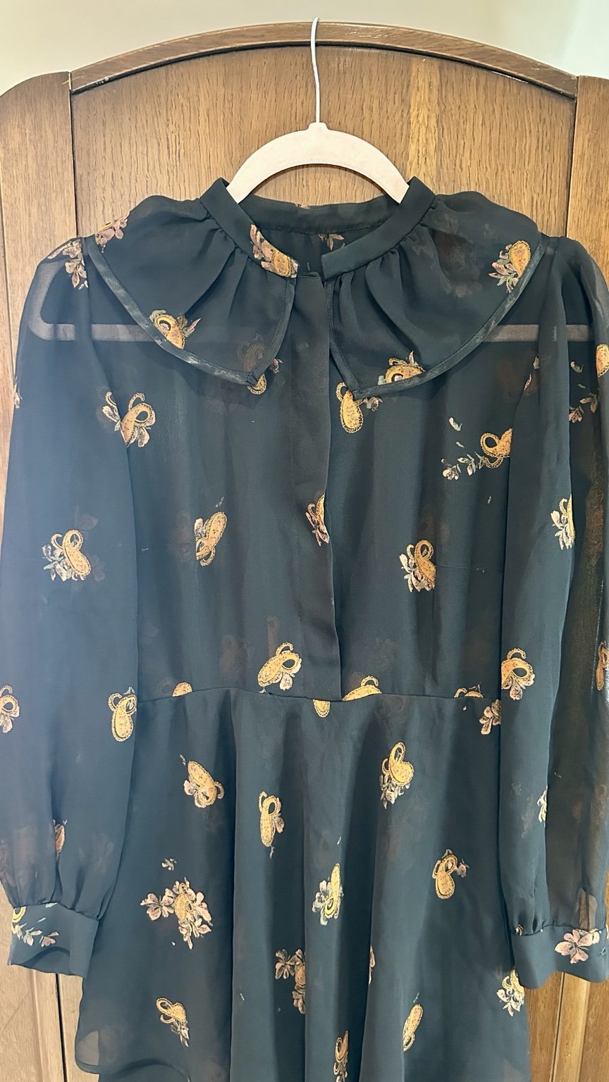 1970s Black Floral Dress with Ruffle Collar — IMG_5011.jpeg