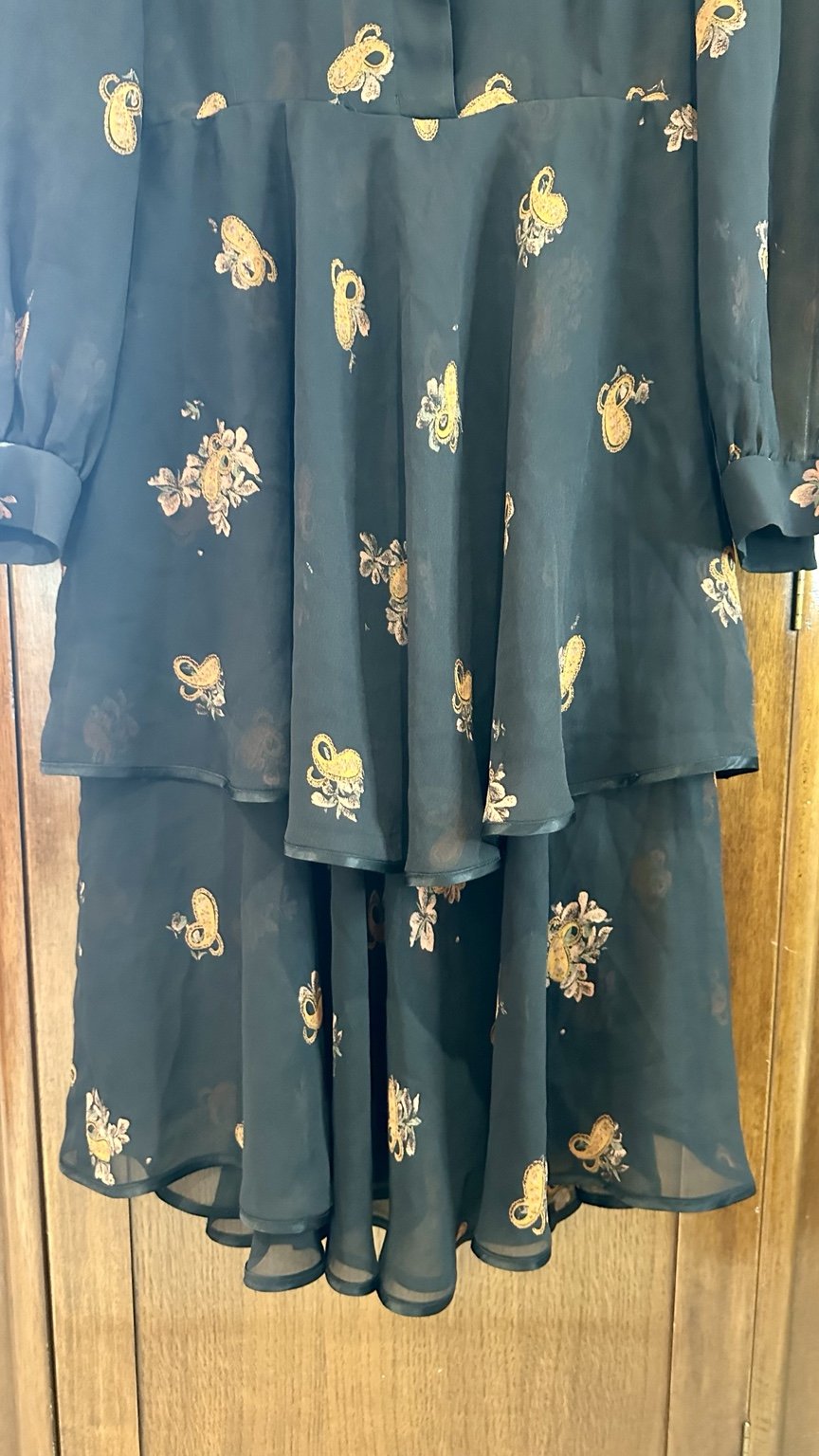 1970s Black Floral Dress with Ruffle Collar — IMG_5012.jpeg