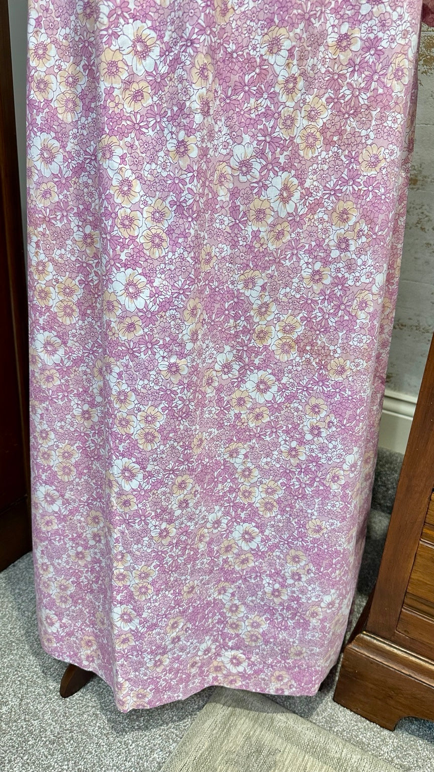 1970s Pink Floral Prairie Maxi Dress with Waist Ties — detail photo 4