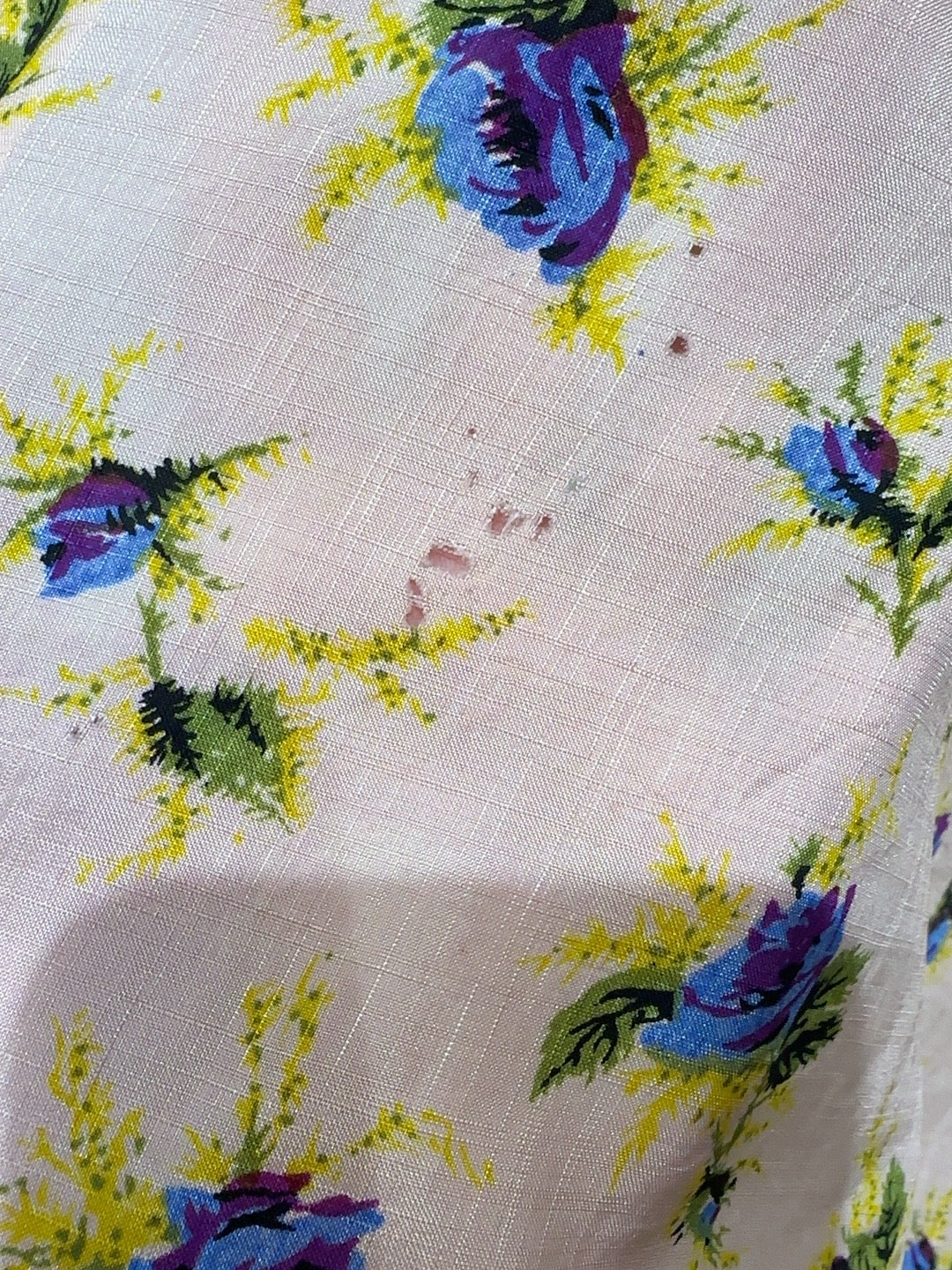 1970s Peach and Blue Rose Floral Crossover Maxi Dress — detail photo 8