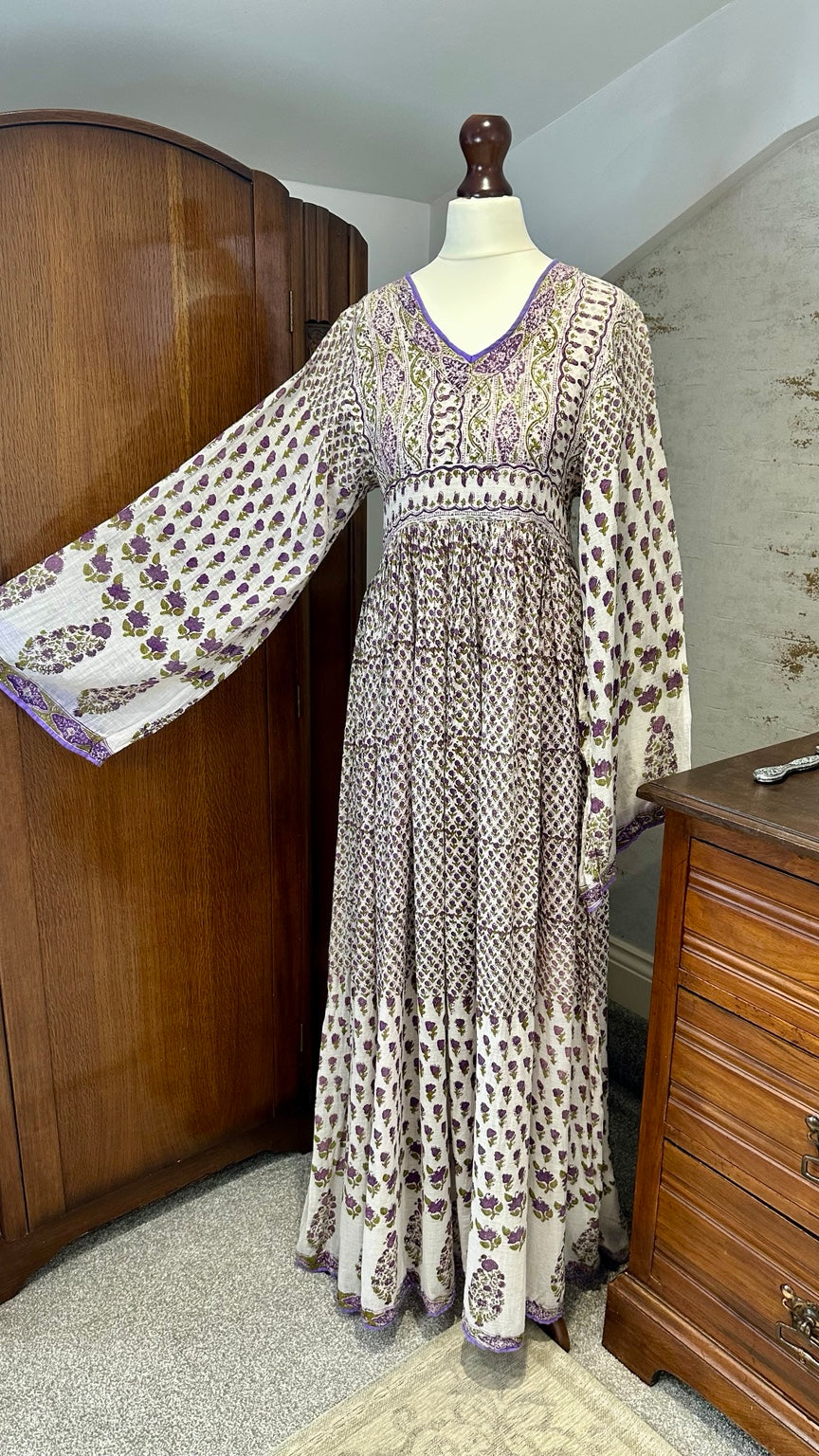 1970s Made in India Purple Floral Wide Sleeve Maxi Dress — detail photo 3