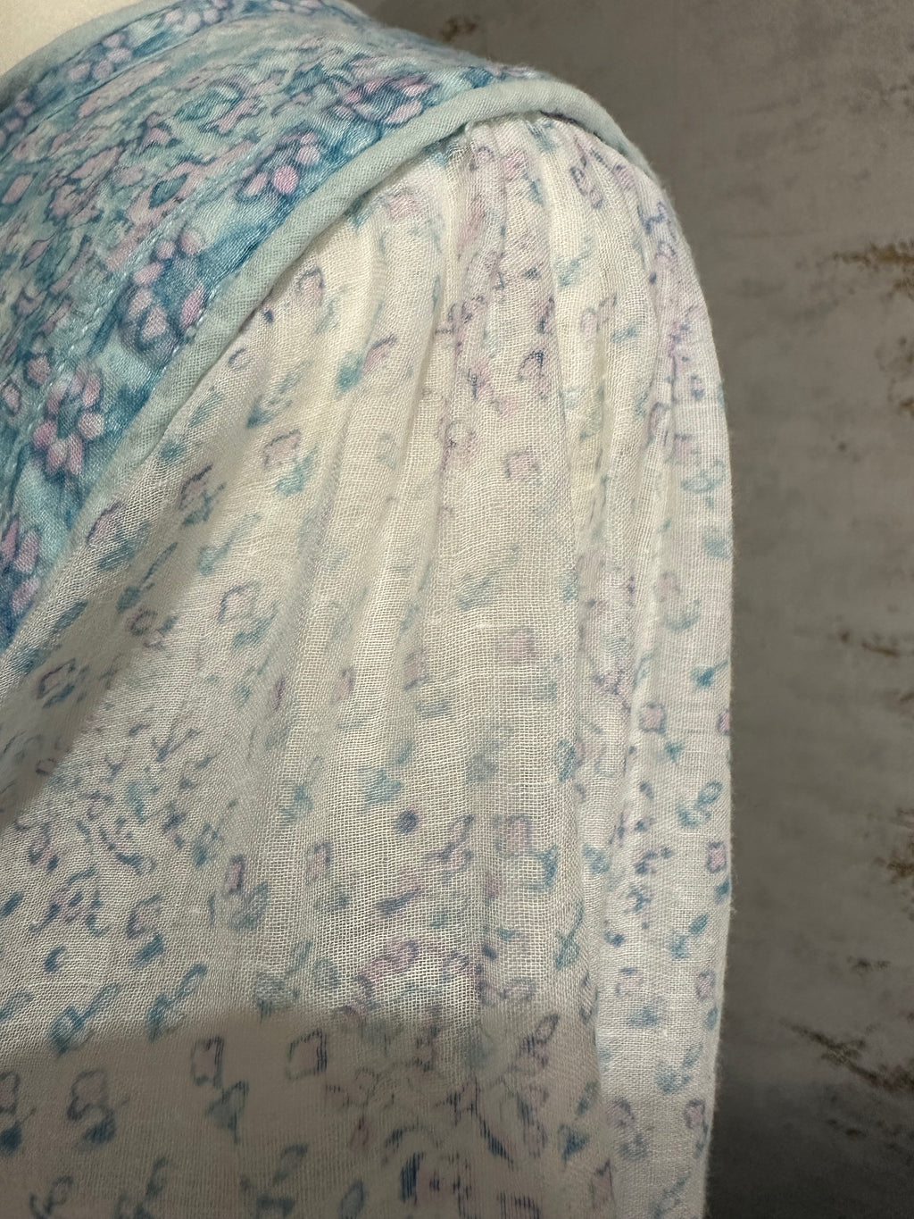 1970s PHOOL Pastel Indian Block Print Cotton Gauze Midi Dress