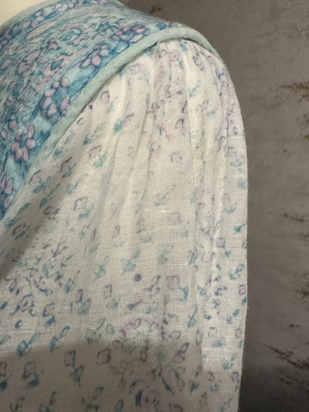 1970s PHOOL Pastel Indian Block Print Cotton Gauze Midi Dress