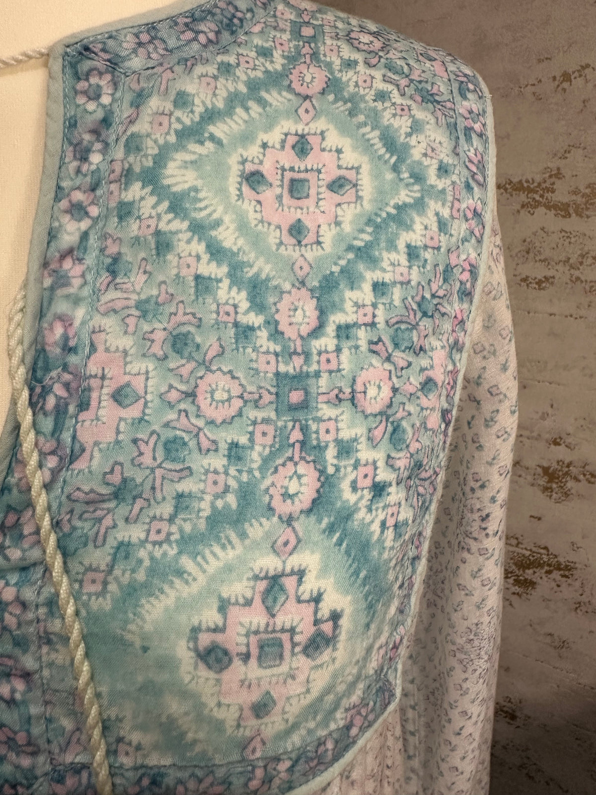 1970s PHOOL Pastel Indian Block Print Cotton Gauze Midi Dress
