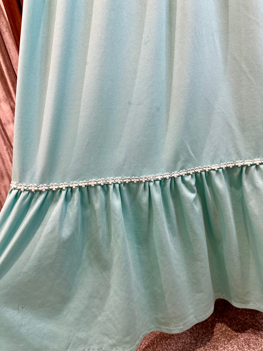 1970s Turquoise Maxi Dress with Puff Sleeves