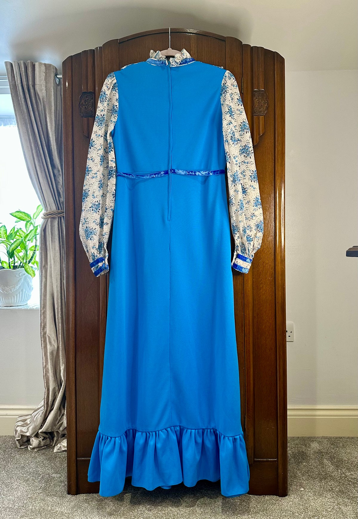 Vintage 1970s Blue and White Prairie Maxi Dress
