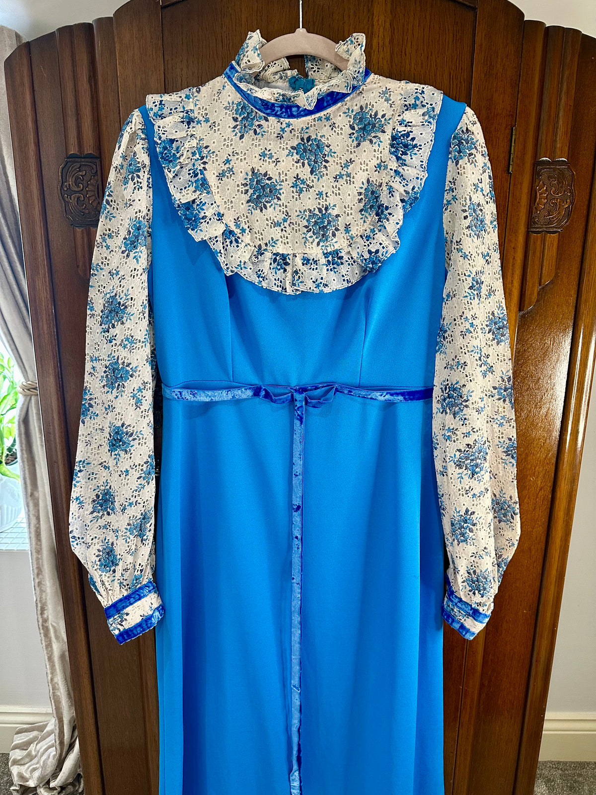 Vintage 1970s Blue and White Prairie Maxi Dress
