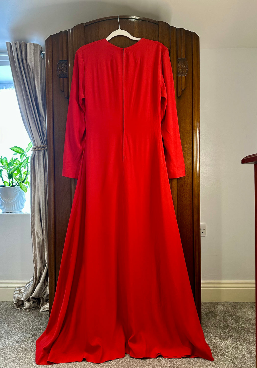 1970s Red Beaded Floral Maxi Dress