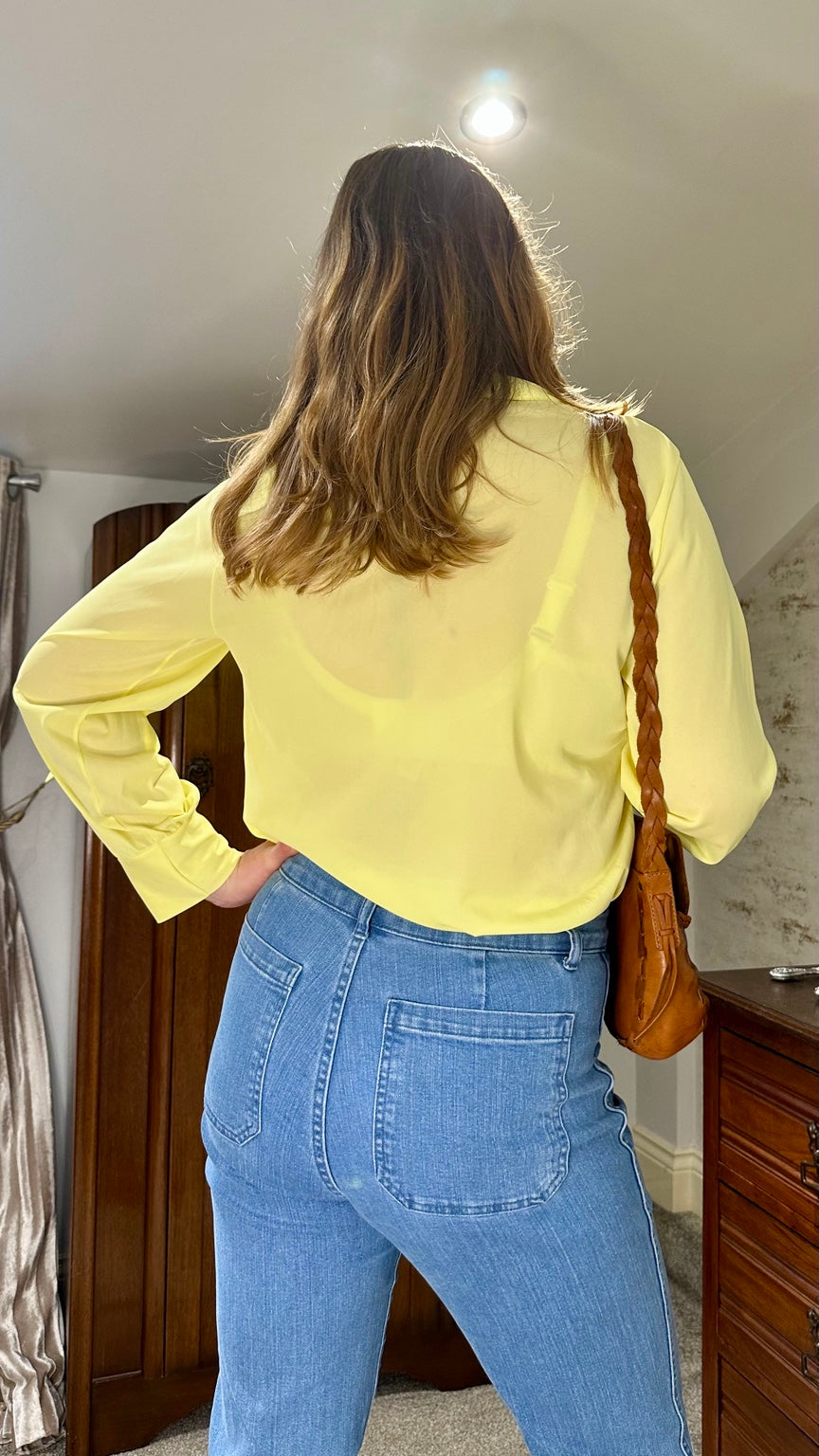 1970s Sears Lemon Yellow Embroidered Floral Top — photograph 3