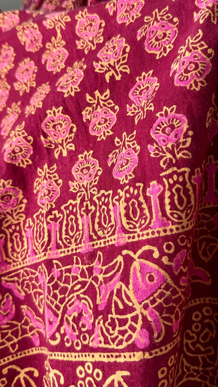 India Imports floral cotton maxi dress in plum and burgundy, view 4