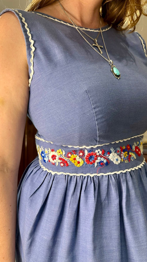 Vintage by YAKKO Blue Embroidered Floral Maxi Dress — photograph 2
