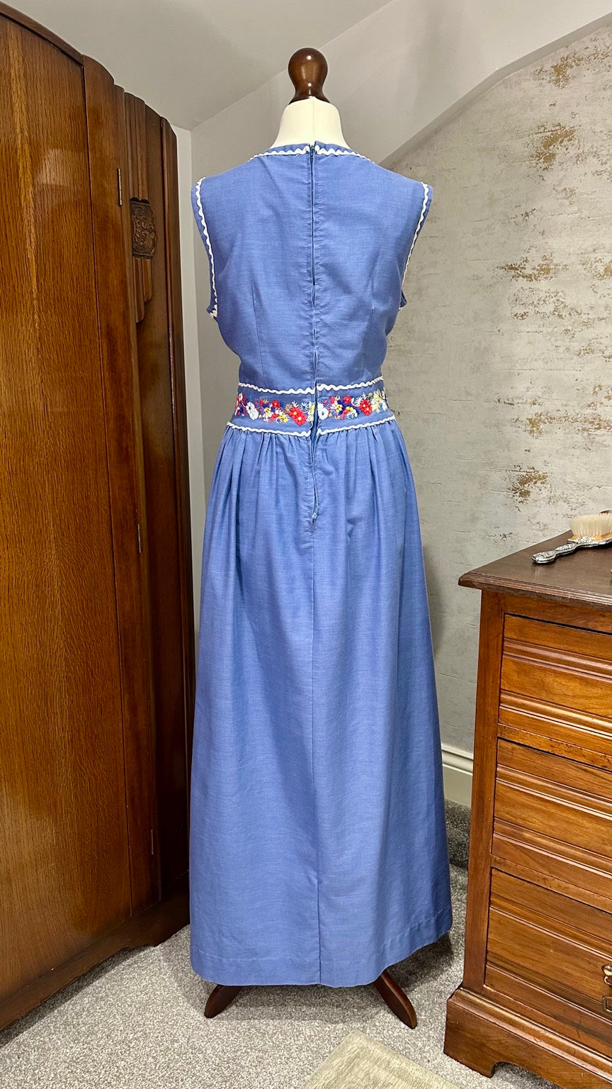 Vintage by YAKKO Blue Embroidered Floral Maxi Dress — photograph 5