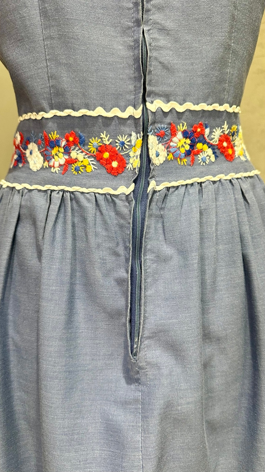 Vintage by YAKKO Blue Embroidered Floral Maxi Dress — photograph 7