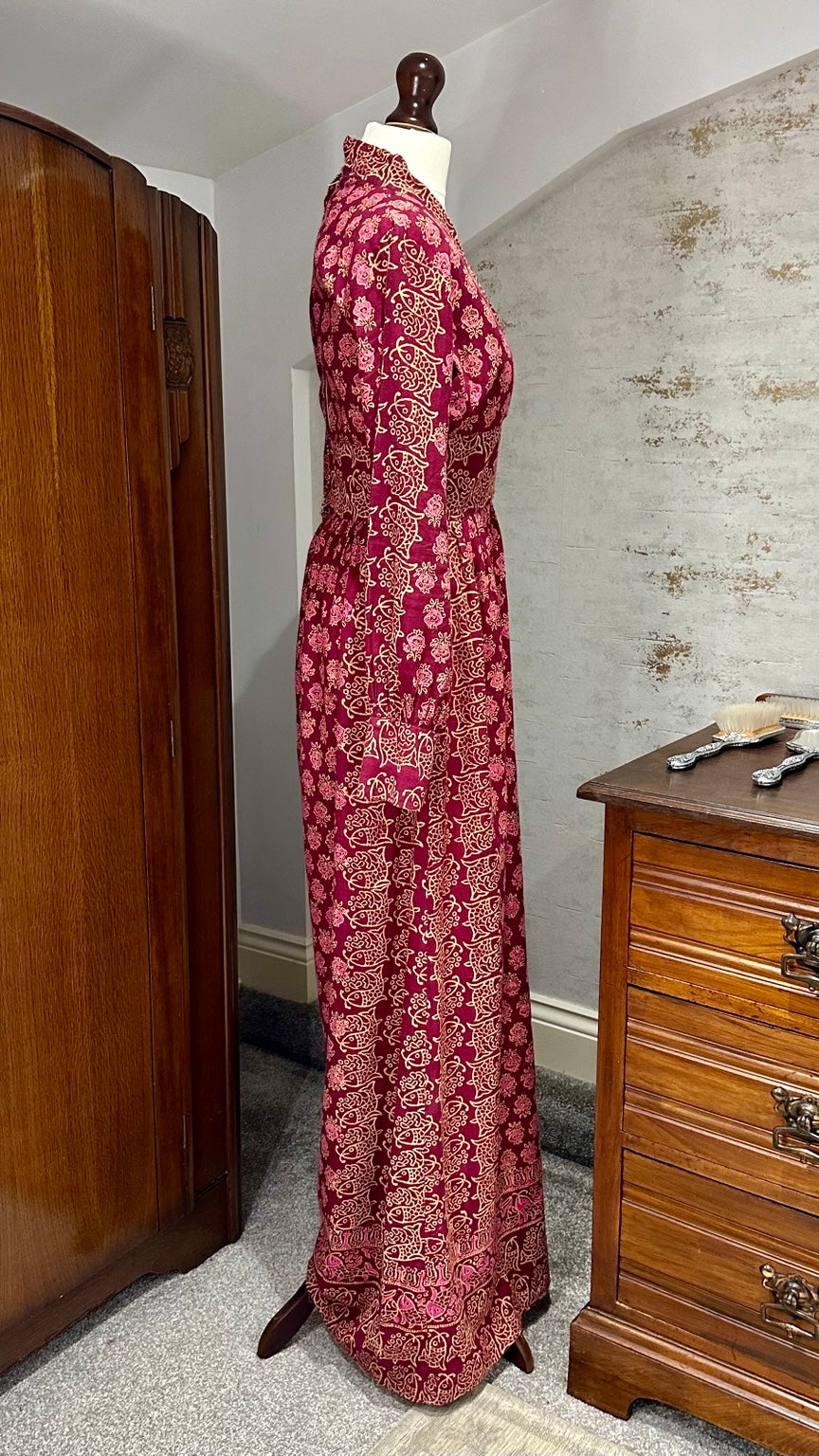 India Imports floral cotton maxi dress in plum and burgundy, view 6