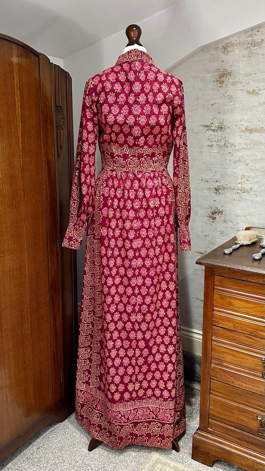 India Imports floral cotton maxi dress in plum and burgundy, view 7
