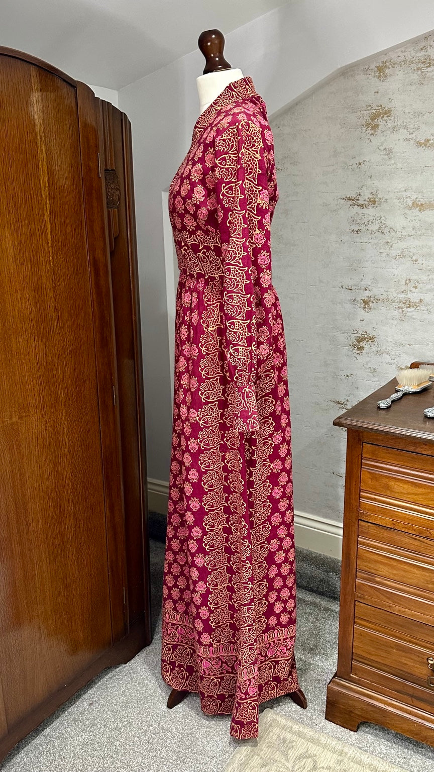 India Imports floral cotton maxi dress in plum and burgundy, view 9