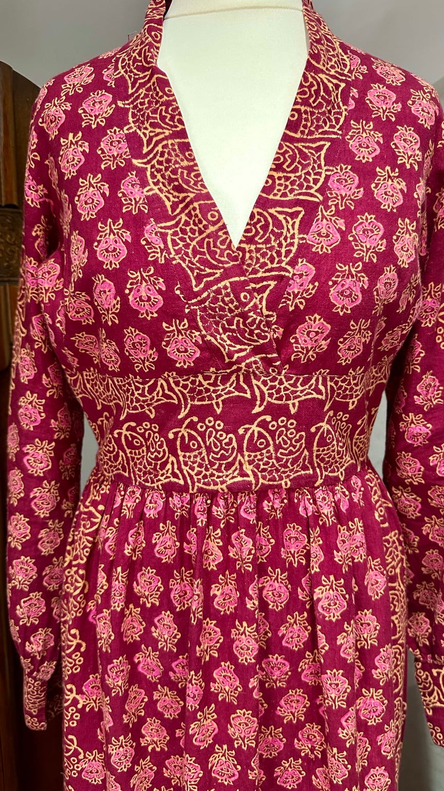 India Imports floral cotton maxi dress in plum and burgundy, view 10