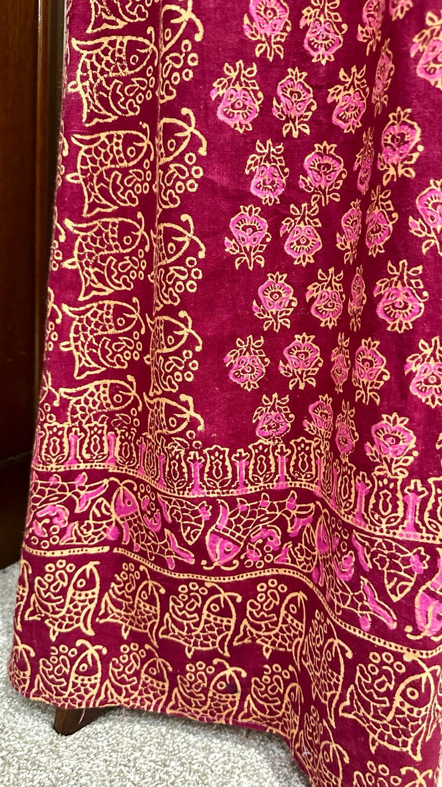 Fish-pattern border detail on India Imports floral cotton maxi dress