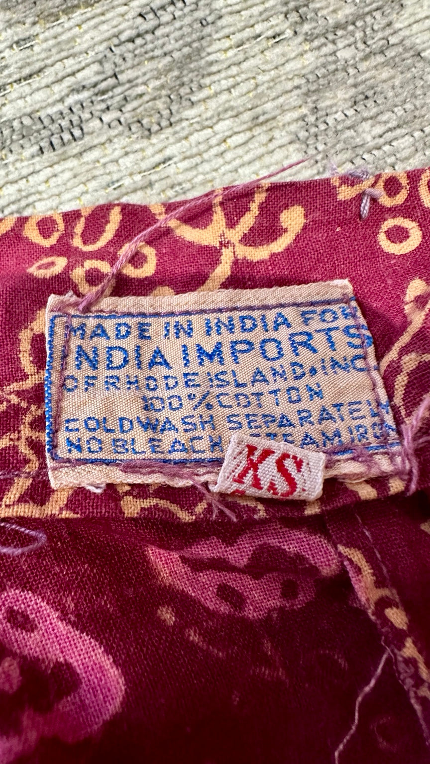 India Imports of Rhode Island 100% cotton XS Made in India label