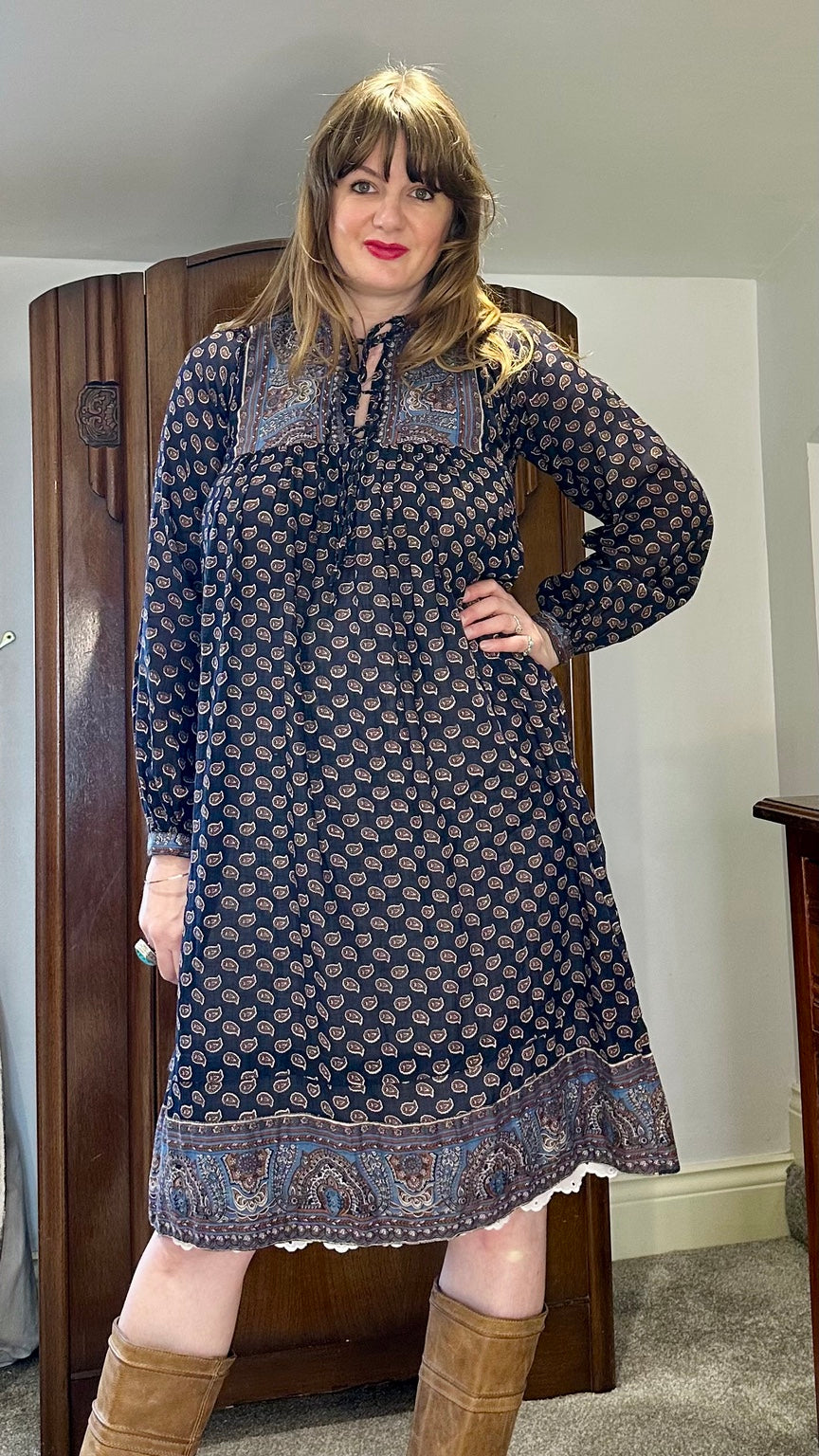 Vintage Lastango Paisley Cotton Smock Dress | 1970s–80s
