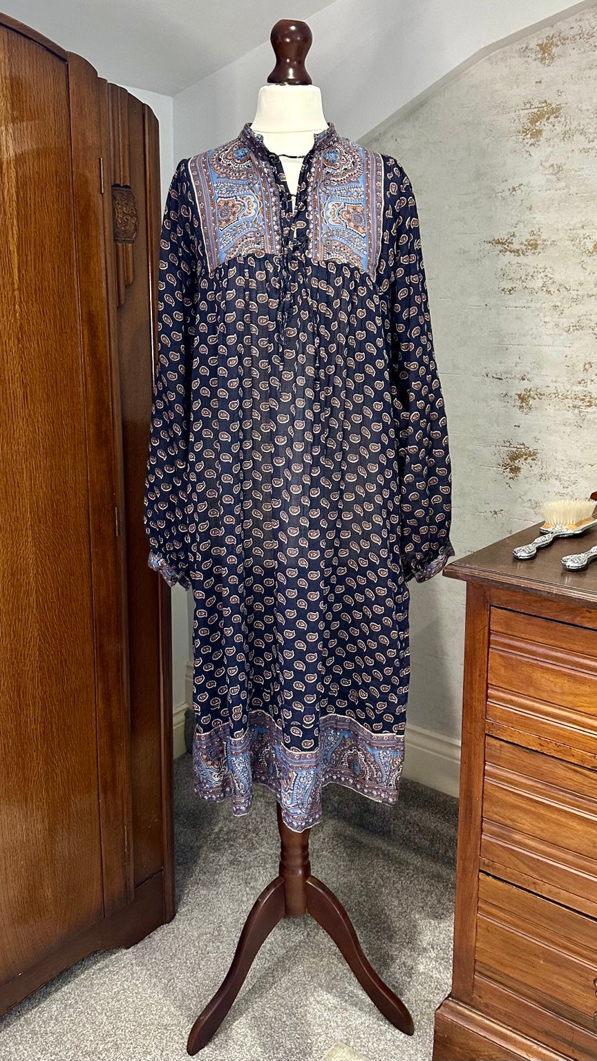 Vintage Lastango Paisley Cotton Smock Dress | 1970s–80s